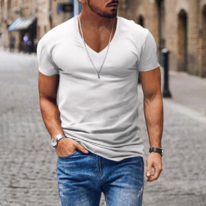 Men's T-shirt European American Summer Menswear V-neck Solid Color Slim Fit Thin Casual T-shirt Short Sleeve